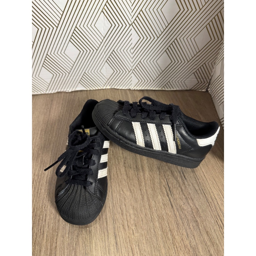 Adidas Superstar J Kids Sneakers Black White Gold Shoes Unisex kid size‎ 11